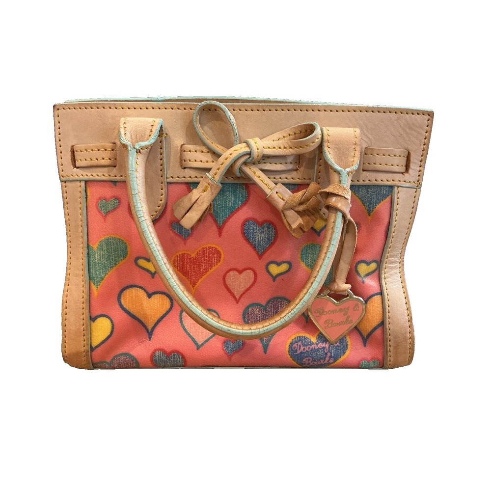 VTG Dooney & Bourke Mini Top Handle Coated Canvas Pink Bag With Crayon Hearts